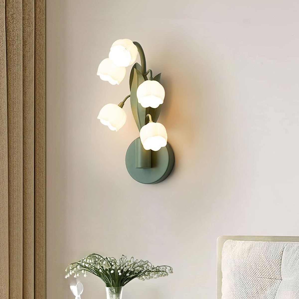 Botanical Orchid Wall Sconce with Leaf Detail for Bedroom, Hallway, Bathroom – Metal & Polycarbonate Indoor Light | Lonoma