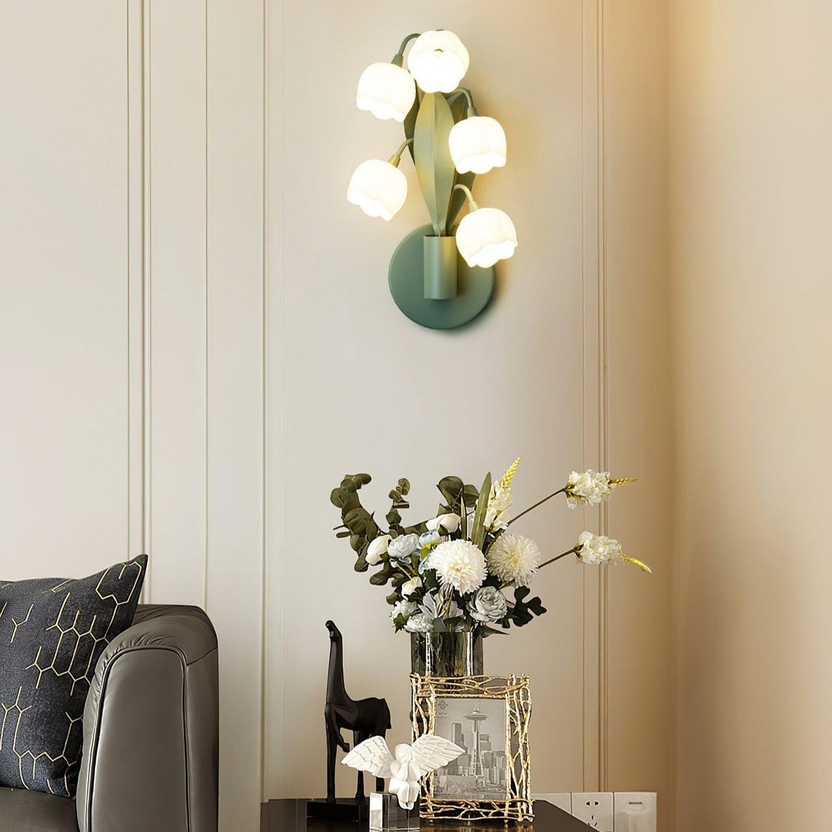 Botanical Orchid Wall Sconce with Leaf Detail for Bedroom, Hallway, Bathroom – Metal & Polycarbonate Indoor Light | Lonoma