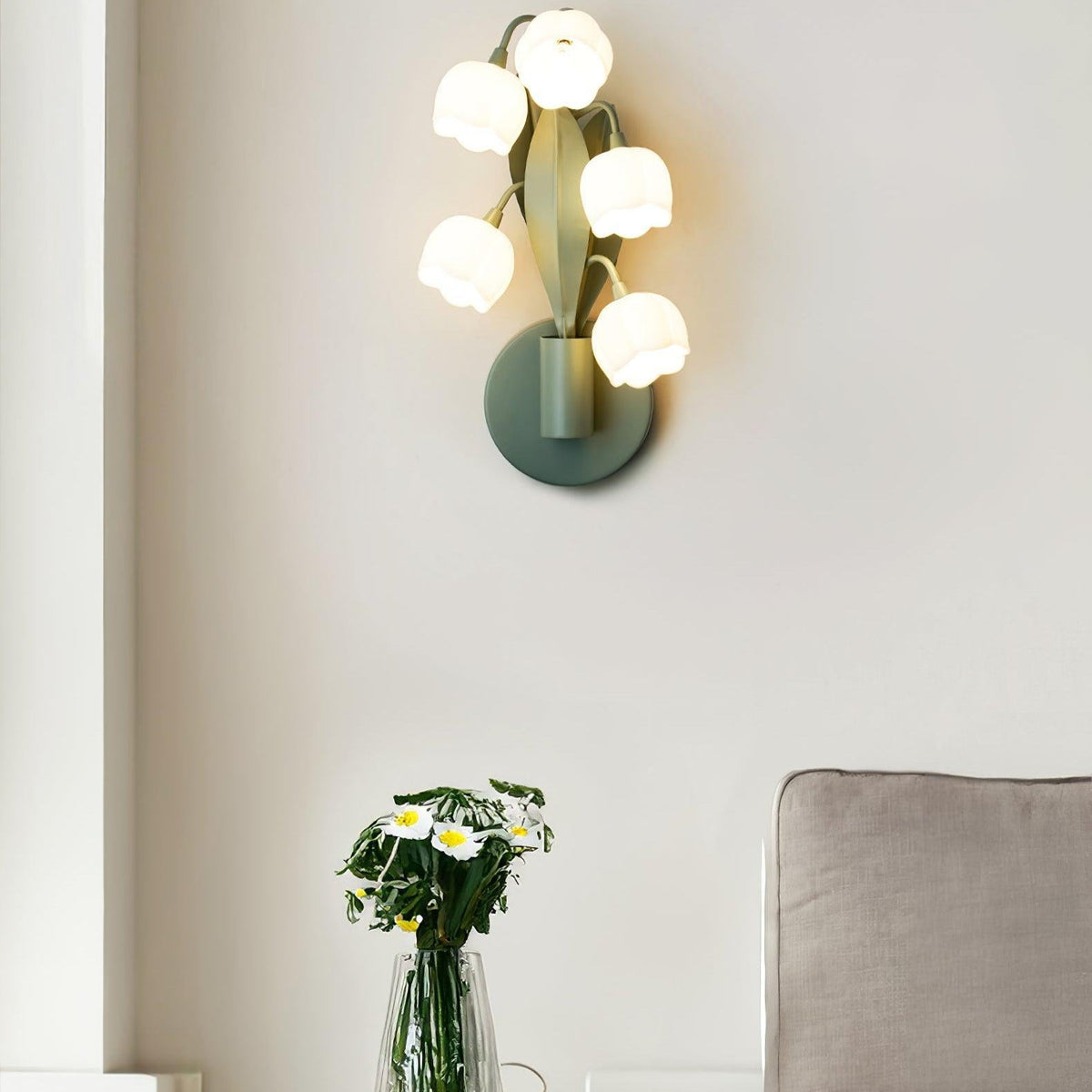 Botanical Orchid Wall Sconce with Leaf Detail for Bedroom, Hallway, Bathroom – Metal & Polycarbonate Indoor Light | Lonoma