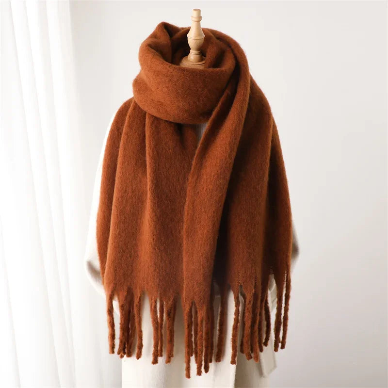 Oversized Blanket Wrap Shawl for Women – Soft Viscose-Polyester Blend with Decorative Fringed Ends – Cold Weather Layering Accessory | Lonoma