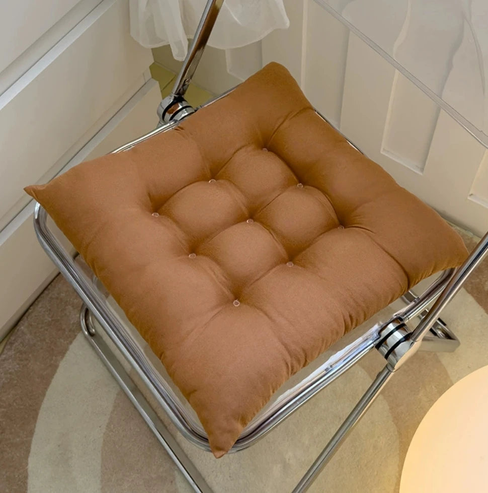 Tufted Cotton Seat Cushion 16x16 Brown for Office Desk Chair Dining Home Use Square Padded Comfort | Lonoma