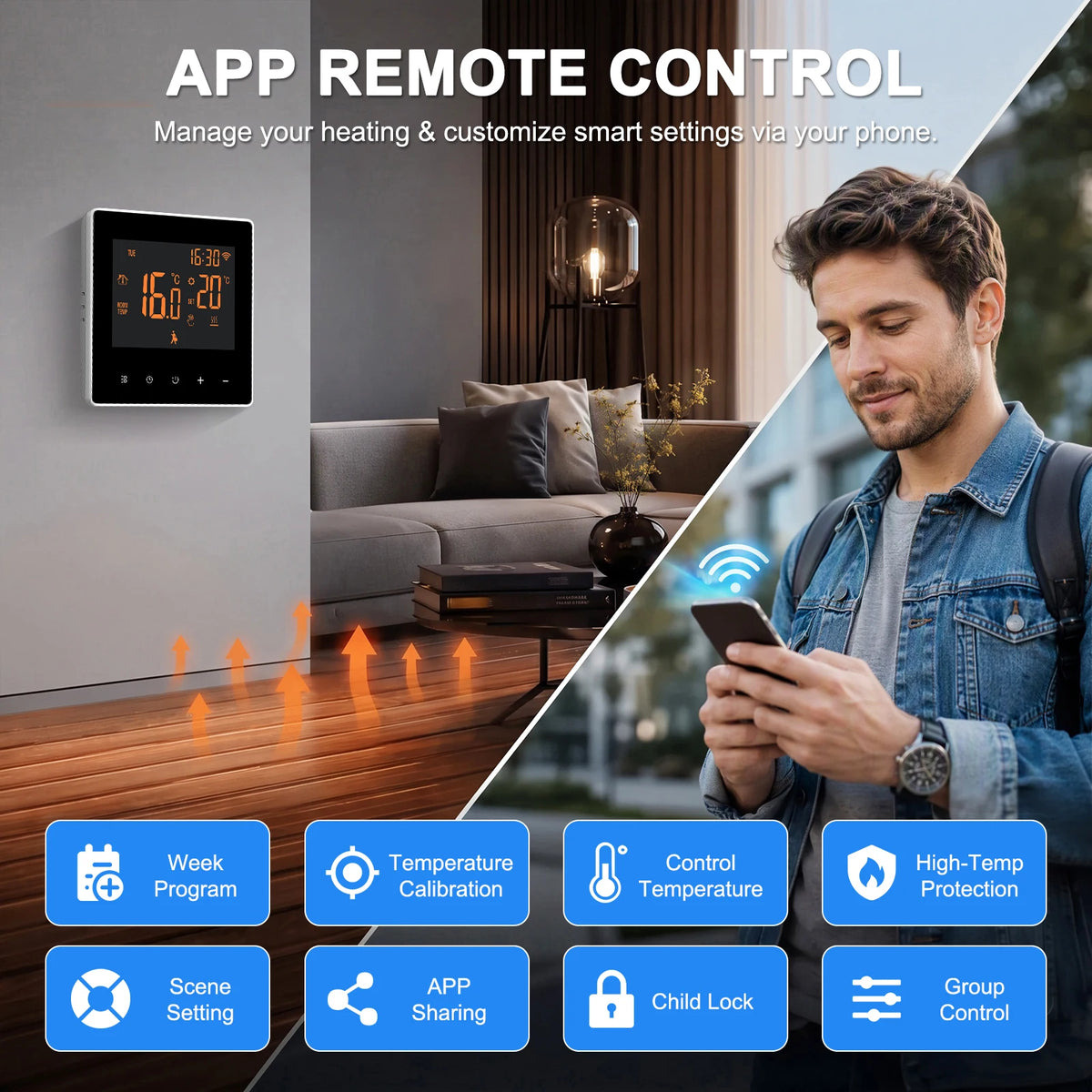 WiFi Smart Thermostat for Electric Floor Heating 16A Programmable Temperature Controller Touchscreen Alexa Google Home Compatible Weekly | Lonoma