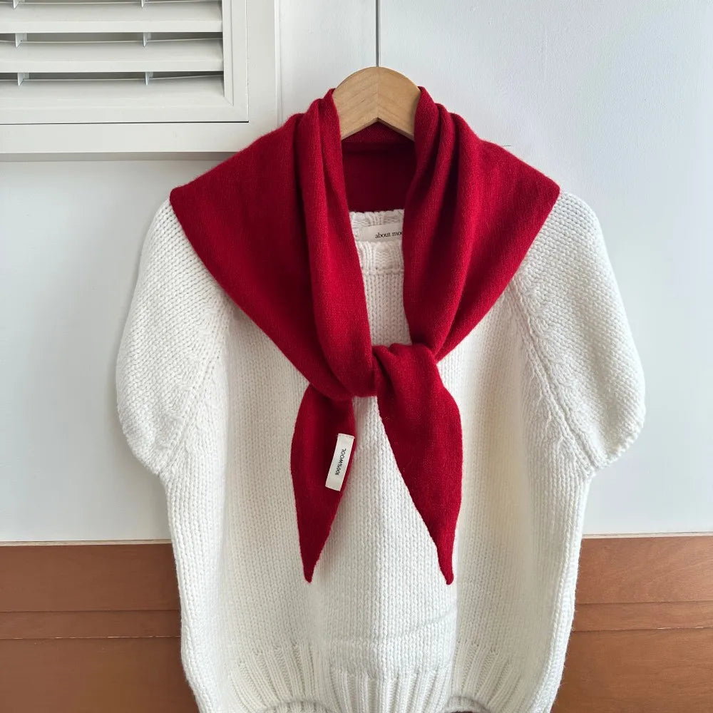 Pure Wool Winter Scarf for Women Knit Triangle Wrap Solid Color Hijab Shawl Warm Cozy Head Scarf Fashion Accessory | Lonoma