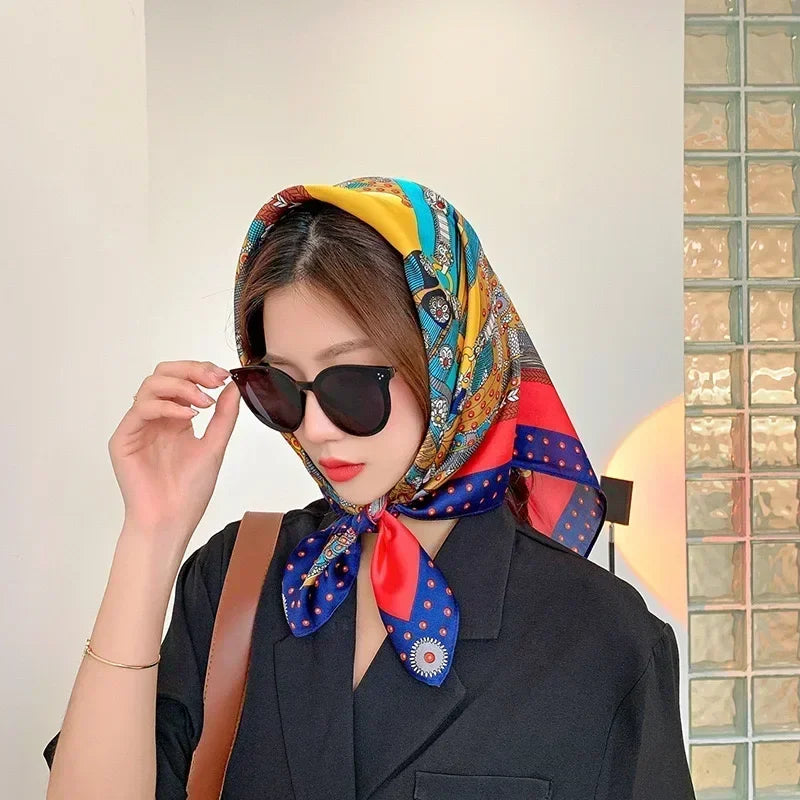 Square Silk Scarf for Women with Printed Design for Hair Neck or Handbag Accent Accessory | Lonoma