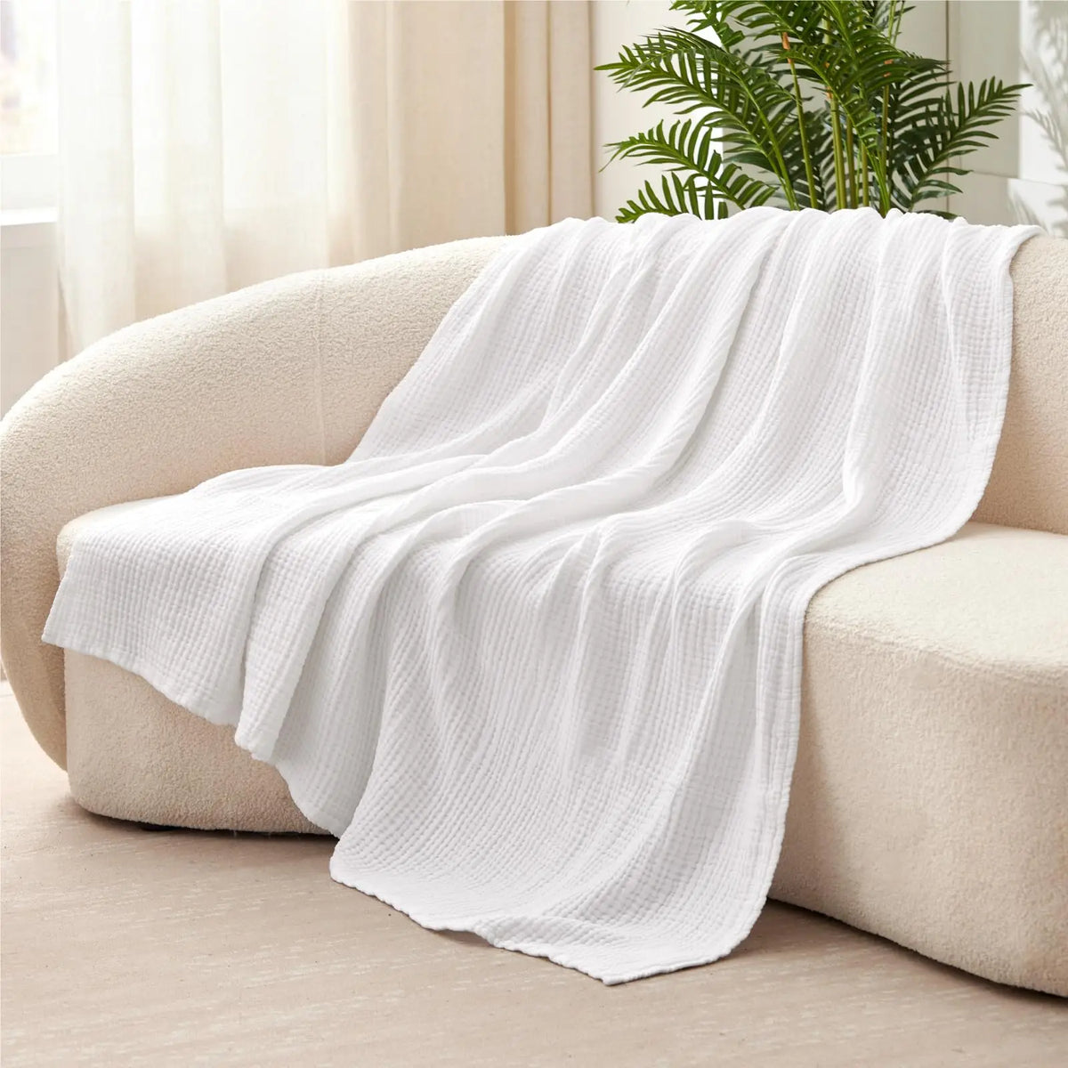 Cotton Muslin Throw Blanket 6-Layer Breathable Lightweight All-Season Comfort for Bed Couch Sofa Living Room Bedroom | Lonoma