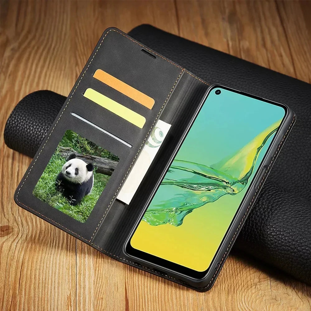 Genuine Leather Magnetic Wallet Phone Case with Card Holder - Flip Folio Cover, Full Screen and Back Protection for Smartphones | Lonoma