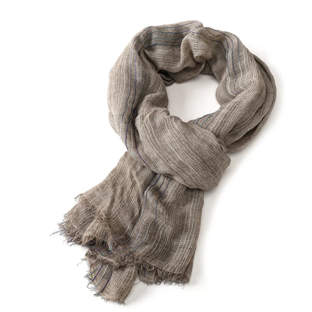 Striped Cotton Linen Scarf for Men with Tassels - Lightweight Neck Wrap for Fall Winter - Versatile Fashion Accessory Shawl | Lonoma