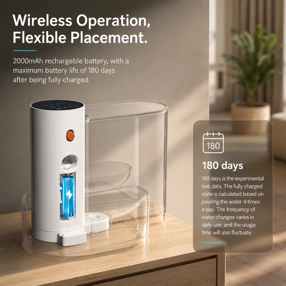 Rechargeable Pet Water Fountain 3L Automatic Drinking Bowl Cordless Battery Operated Self-Filling Cat Dog Dispenser for Indoor Use | Lonoma