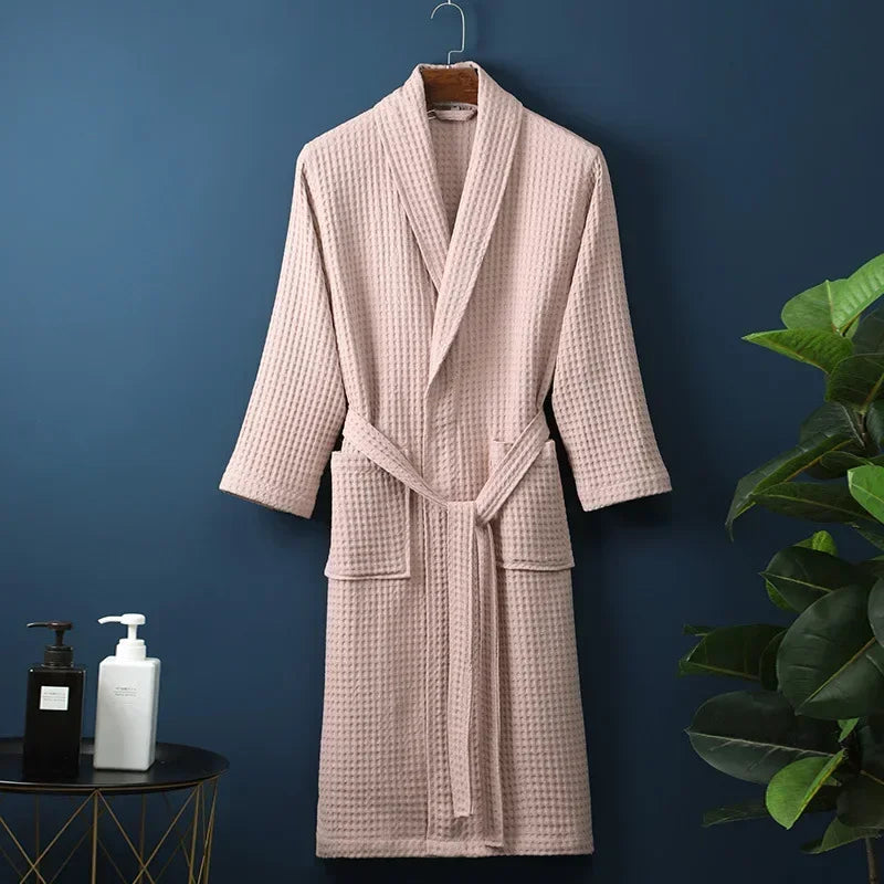 Lightweight Cotton Waffle Weave Bathrobe for Women - Long Sleeve Spa Robe for Spring Summer Hotel Lounge Sleepwear | Lonoma