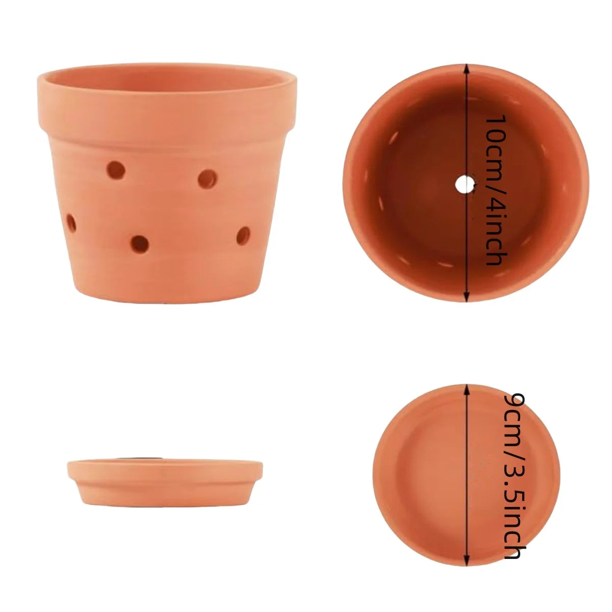 4-Inch Terra Cotta Orchid Pots with Drainage Holes and Saucers, Set of 6 Clay Plant Pots for Indoor Outdoor Orchids, Succulents, Small Plants | Lonoma