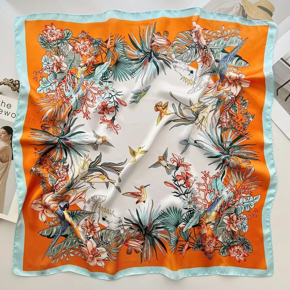 Square Silk Scarf for Women with Printed Design for Hair Neck or Handbag Accent Accessory | Lonoma