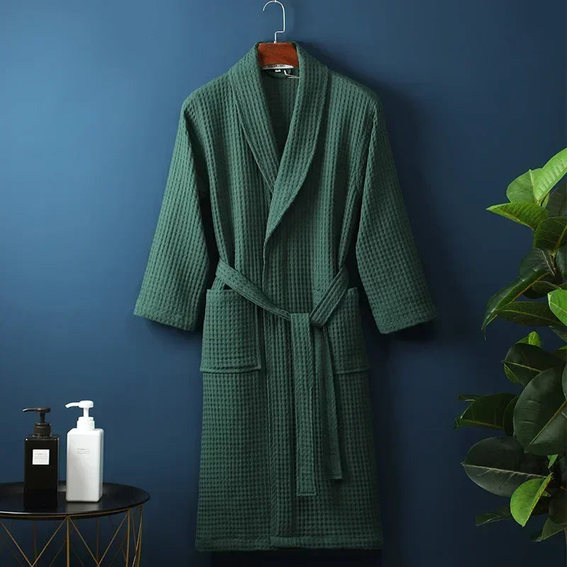 Lightweight Cotton Waffle Weave Bathrobe for Women - Long Sleeve Spa Robe for Spring Summer Hotel Lounge Sleepwear | Lonoma