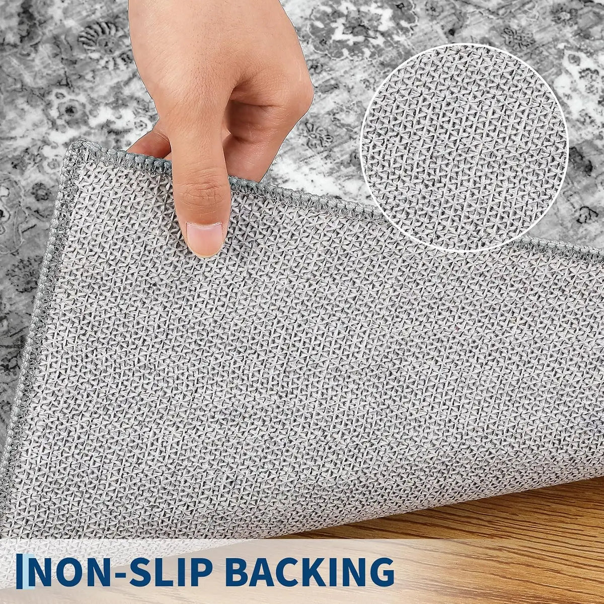 Vintage Low-Pile Area Rug Washable Non-Slip Gray Runner for Kitchen Entryway Bedroom Hallway | Lonoma