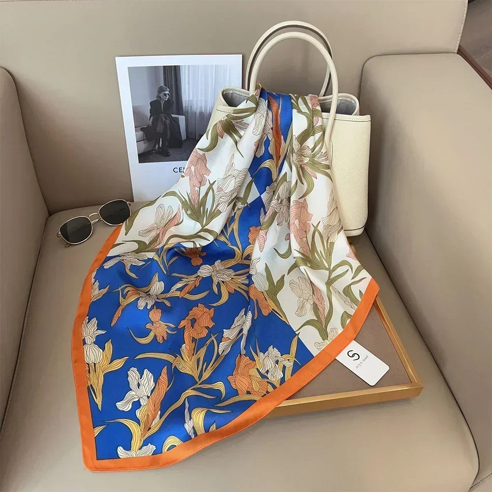 Square Silk Scarf for Women with Printed Design for Hair Neck or Handbag Accent Accessory | Lonoma