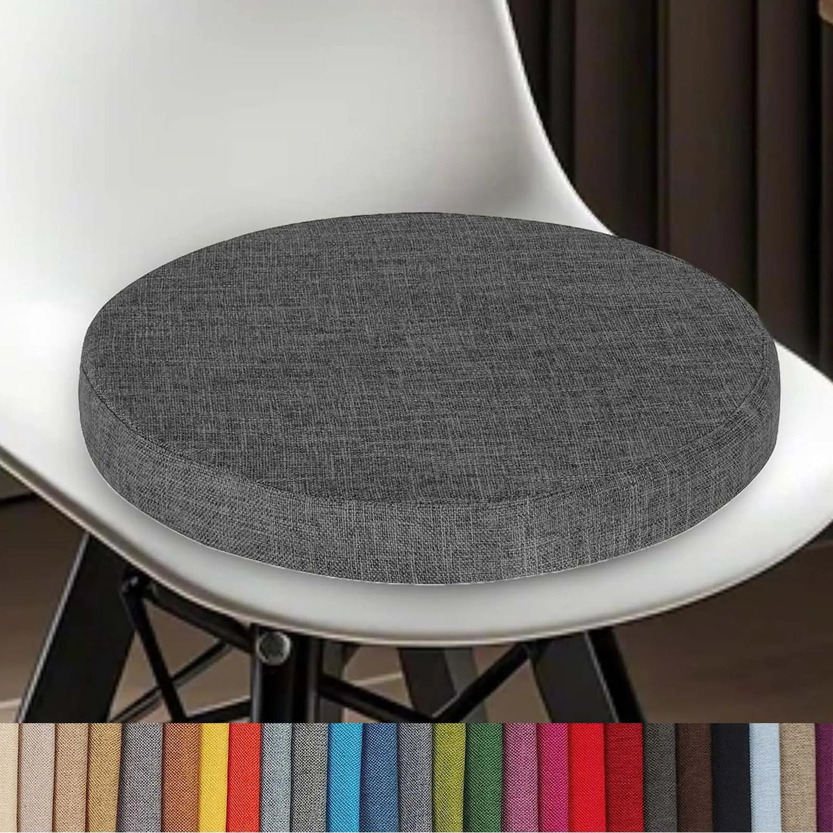 Round Chair Cushion with Removable Washable Cover, Cotton-Linen Seat Pad for Bar Stools Kitchen Dining Chairs Office Seating Restaurant Cafe | Lonoma