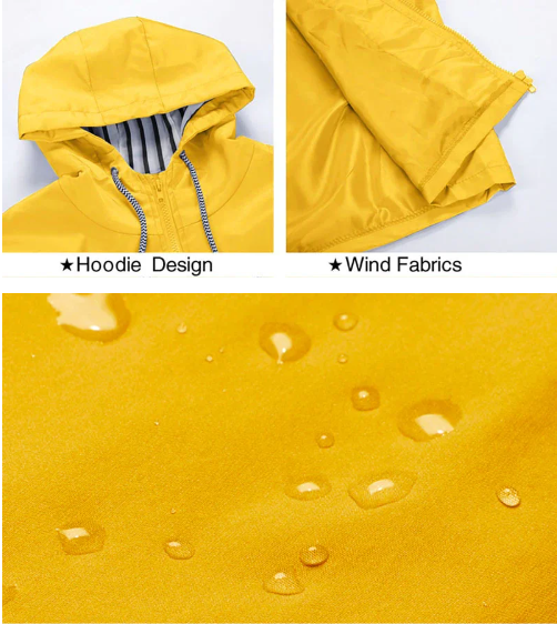 Hooded Rain Jacket Women Water Resistant Windproof Long Coat Lightweight Shell with Zipper Closure for Commuting Travel Everyday Wear | Lonoma
