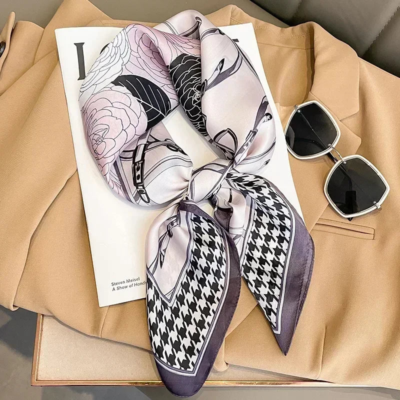 Square Silk Scarf for Women with Printed Design for Hair Neck or Handbag Accent Accessory | Lonoma