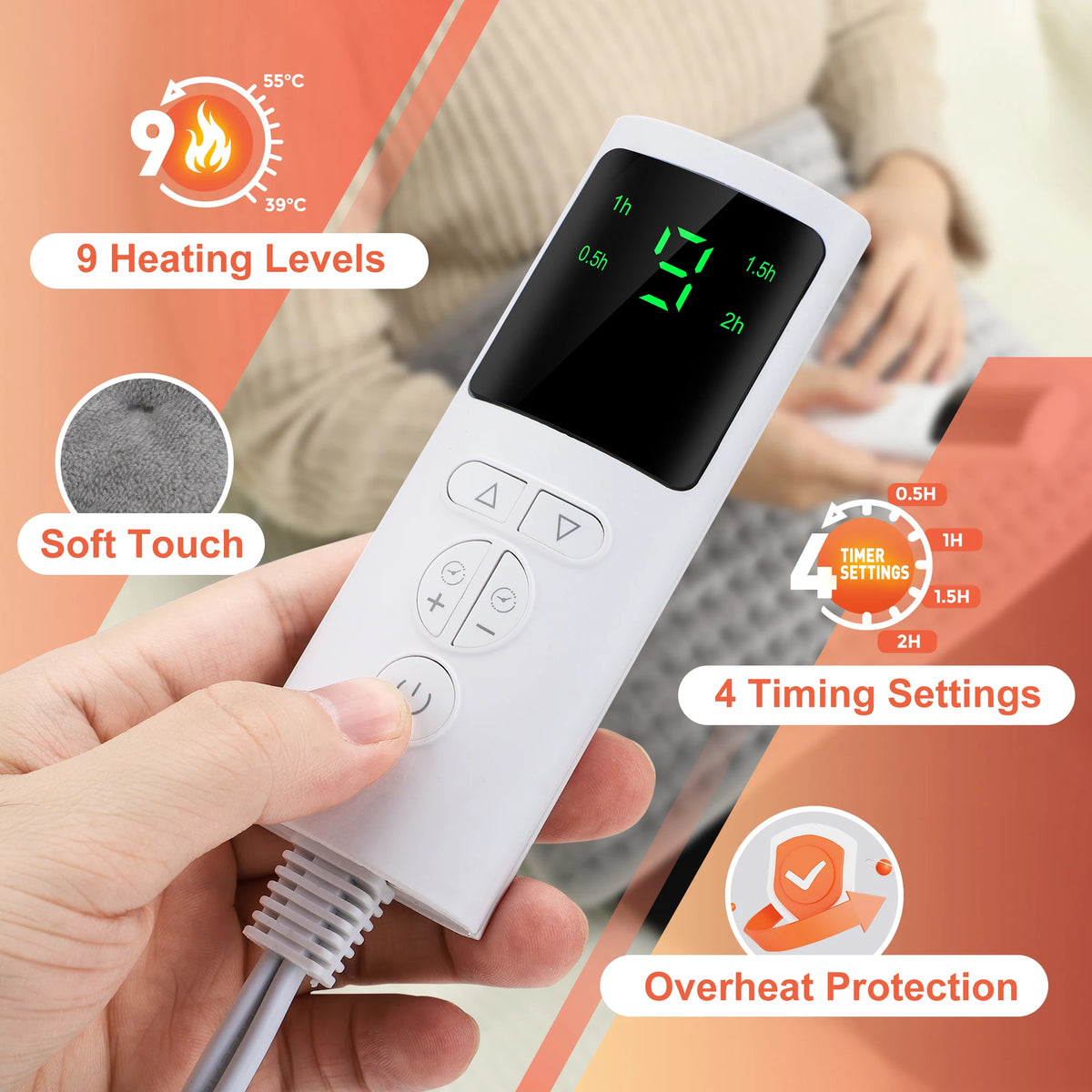 Heated Wrap Pad with 9 Temperature Settings for Back, Waist & Legs | Soft Plush Electric Heating Pad with Timer for Winter Relief | Machine | Lonoma