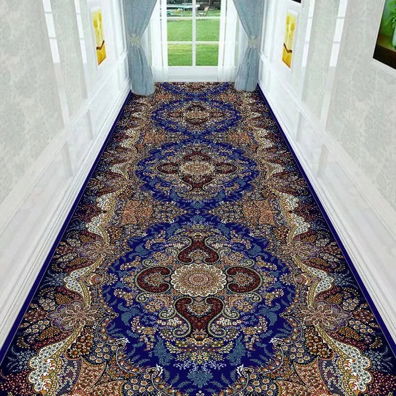 Hallway Runner Rug Soft Low-Profile Non-Slip Backing Foldable for Stairs Entryway Balcony Persian-Style Geometric Print Machine-Washable | Lonoma