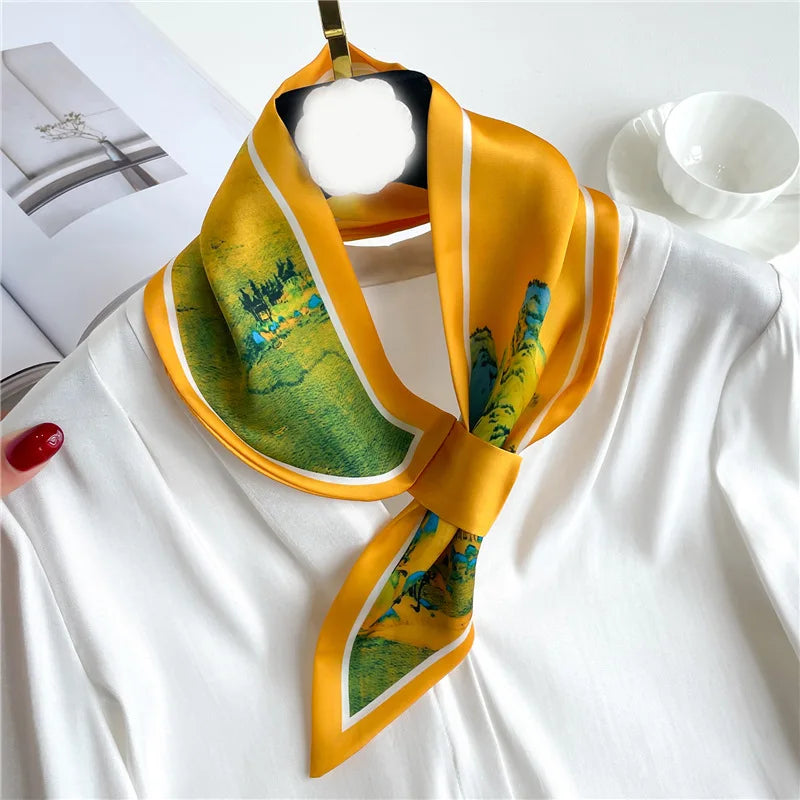 Silk-Feel Horse Print Skinny Scarf for Women Neck Wrap Hair Tie Wrist Accessory Satin Ribbon Bandana Fashion Neckerchief Lightweight | Lonoma