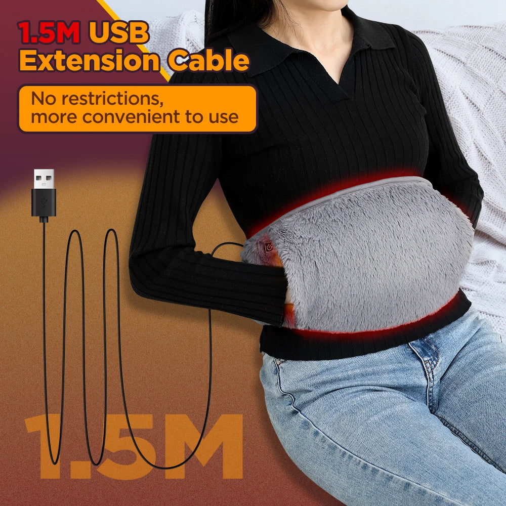 USB Heated Waist Belt with Hand Warmer Pocket 3 Temperature Settings Adjustable Abdominal Wrap Portable Therapy Pad for Cramps Relief | Lonoma