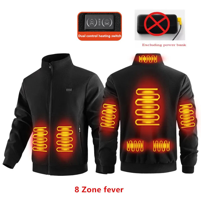 Electric Heated Jacket for Men & Women 8-Zone Smart Heating Polar Fleece Winter Coat Full-Zip Lightweight Warming Outerwear | Lonoma
