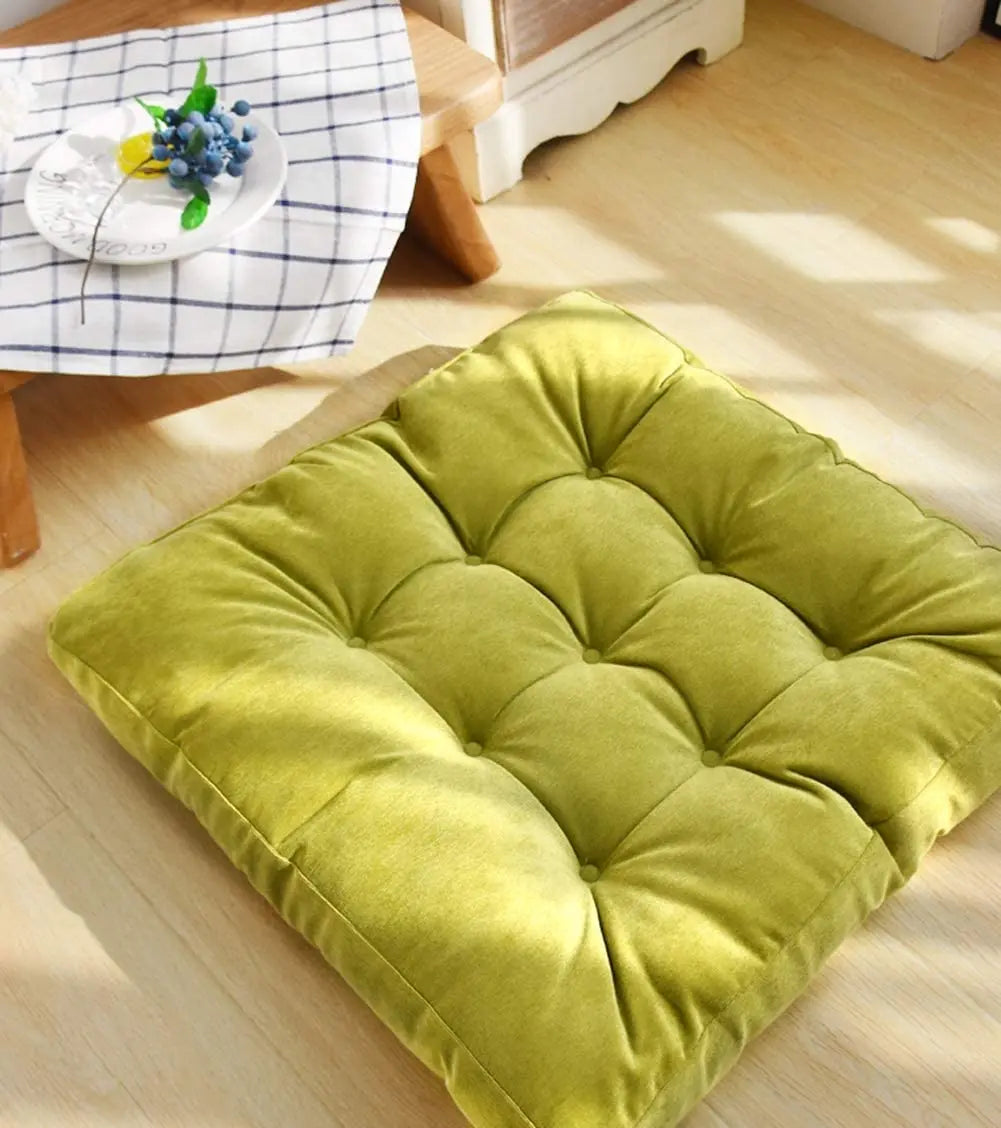 Tufted Square Floor Cushion 18 × 18 in or 21 × 21 in for Meditation, Yoga, Reading & Seating Corduroy Polyester Filled Thick Padded Mat | Lonoma