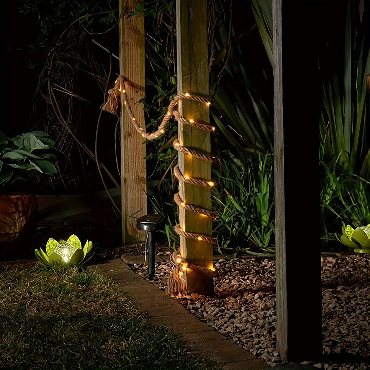 Solar String Lights Outdoor, 100 LED Warm White Hemp Rope Fairy Lights, 16 ft Weatherproof Patio Garden Balcony Decor Lighting | Lonoma