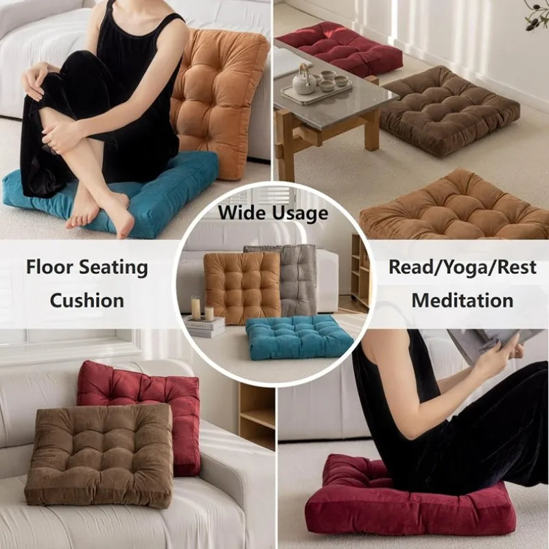 Tufted Square Floor Cushion 18 × 18 in or 21 × 21 in for Meditation, Yoga, Reading & Seating Corduroy Polyester Filled Thick Padded Mat | Lonoma