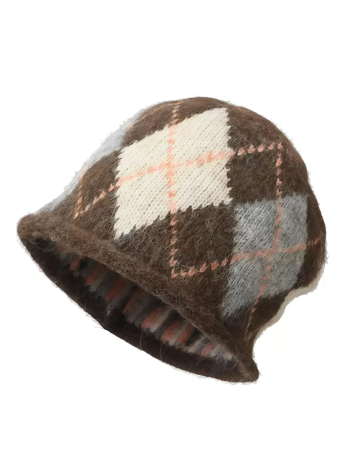 Knit Beanie with Ear Flaps Diamond Plaid Pattern Winter Hat Unisex Cold Weather Headwear Casual Outdoor Warm Cap | Lonoma