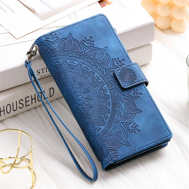 Embossed Leather Wallet Case with Card Slots for Galaxy S26 S25 S24 S23 S22 S21 S20 Note 20 10 9 Magnetic Flip Cover | Lonoma