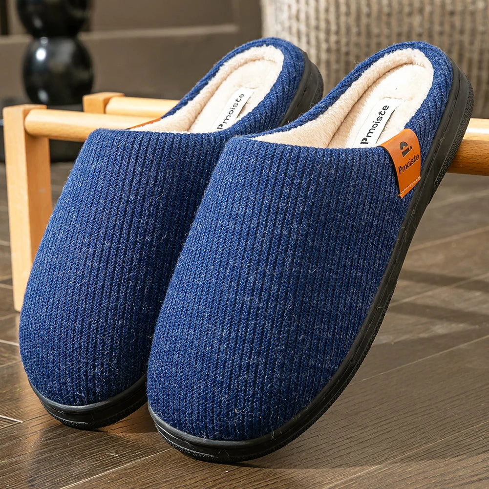 Men's Memory Foam Slippers with Non-Slip TPR Sole – Indoor Winter House Shoes with Knit Upper and Plush Lining for Cold Weather | Lonoma