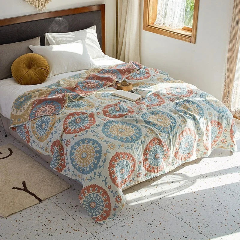 Cotton Woven Throw Blanket Lightweight Breathable Jacquard Coverlet for Couch Bedroom Spring Summer All-Season Bedding Throw | Lonoma