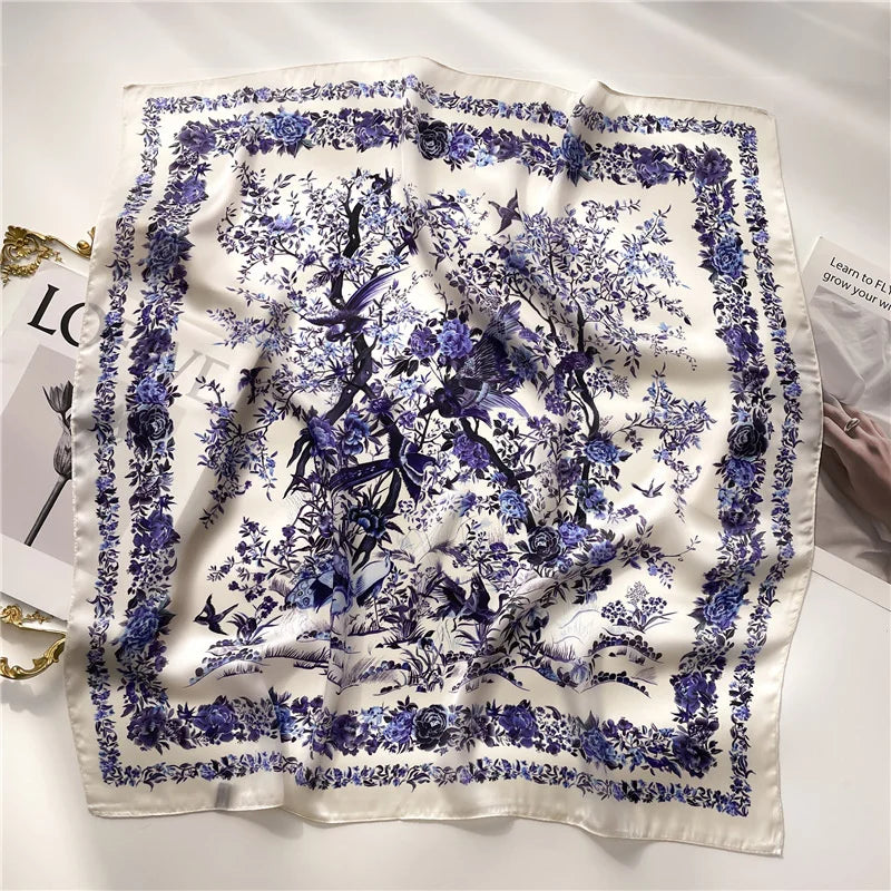 Printed Square Scarf 27.5 × 27.5 in Polyester Silk-Feel Headband Neck Wrap Hair Accessory for Women Spring Summer Fall Winter Versatile | Lonoma