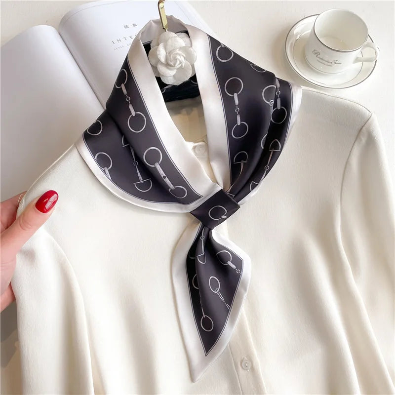 Satin Skinny Neck Scarf with Equestrian Print for Women – Versatile Hair Ribbon, Wrist Wrap, Bandana & Handbag Tie – 30 × 5 in Silky | Lonoma