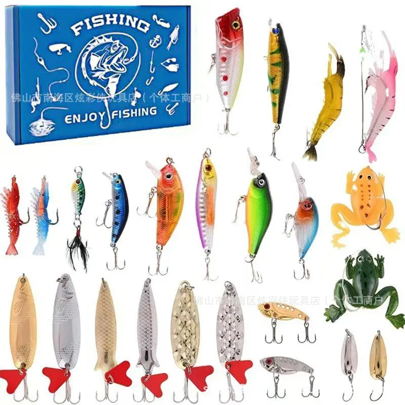 Fishing Advent Calendar 24-Day Tackle Countdown with Lures Hooks Baits for Bass Trout Fishermen Anglers Freshwater Saltwater Holiday Gift | Lonoma