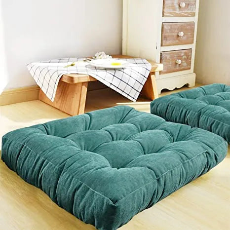 Tufted Square Floor Cushion 18 × 18 in or 21 × 21 in for Meditation, Yoga, Reading & Seating Corduroy Polyester Filled Thick Padded Mat | Lonoma