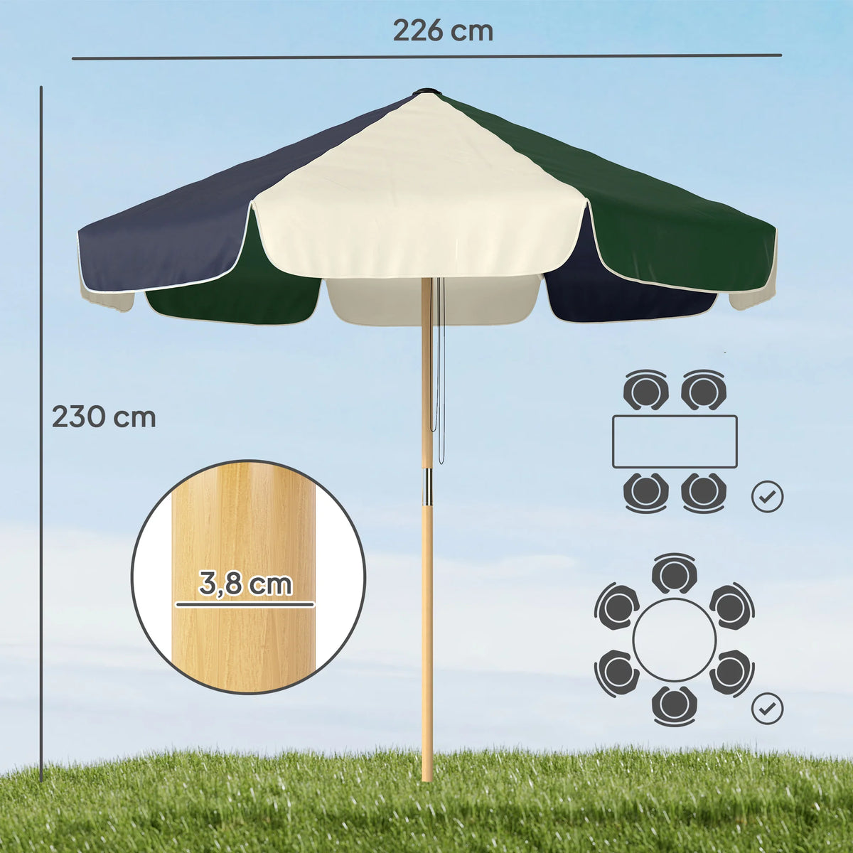 7.5 ft Patio Umbrella with Pulley System, Two-Tone Dark Green & Cream Canopy, UPF 30+ Sun Shade for Deck Balcony Pool Garden | Lonoma