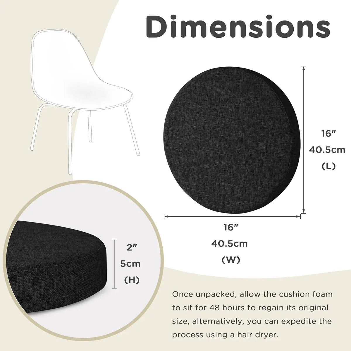 Round Chair Cushion with Removable Washable Cover, Cotton-Linen Seat Pad for Bar Stools Kitchen Dining Chairs Office Seating Restaurant Cafe | Lonoma