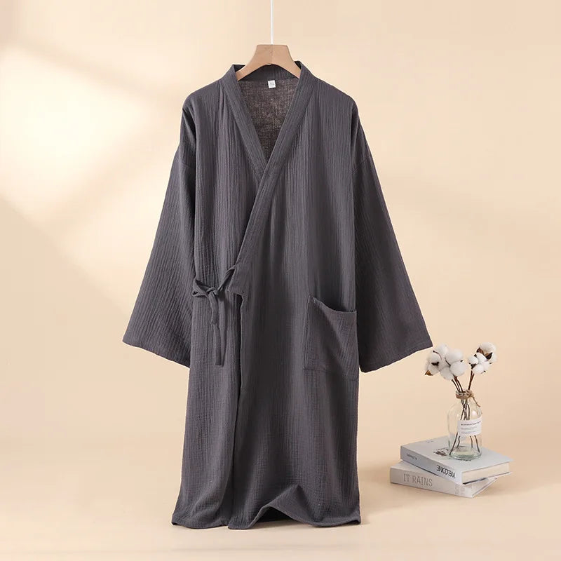 Lightweight Cotton Kimono Robe for Men and Women – Unisex Spa Bath Robe with Tie Belt, Knee Length Lounge Wear for Summer Home Relaxation | Lonoma