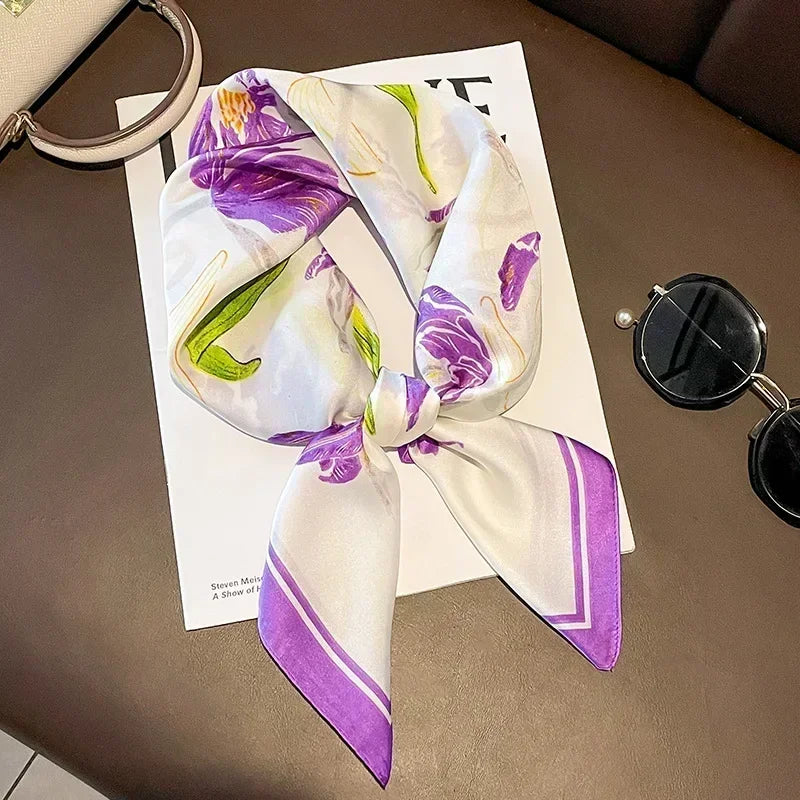 Square Silk Scarf for Women with Printed Design for Hair Neck or Handbag Accent Accessory | Lonoma