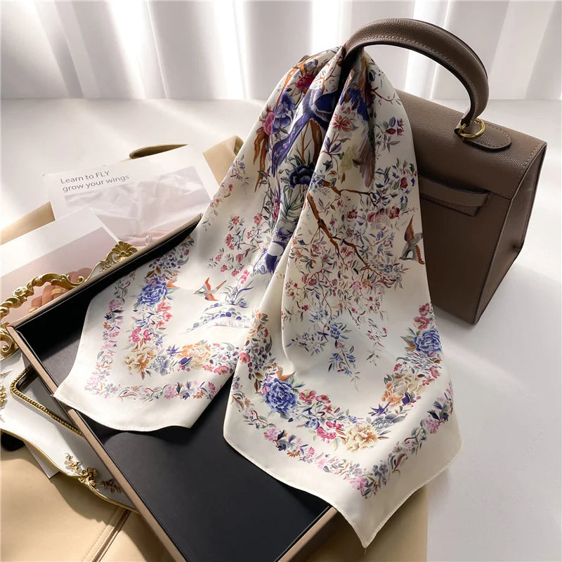 Printed Square Scarf 27.5 × 27.5 in Polyester Silk-Feel Headband Neck Wrap Hair Accessory for Women Spring Summer Fall Winter Versatile | Lonoma