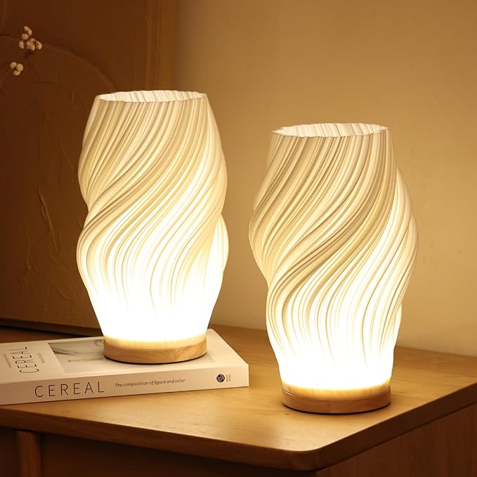 Wavy Glass Table Lamp, Dimmable E14 LED Bedside Lamp with Iron Base, Sculptural Accent Lighting for Bedroom, Living Room & Office | Lonoma
