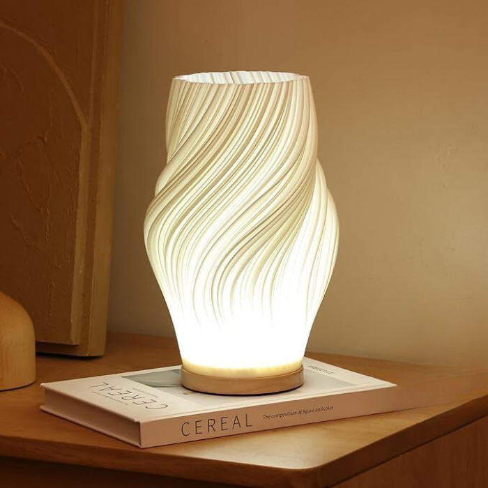 Wavy Glass Table Lamp, Dimmable E14 LED Bedside Lamp with Iron Base, Sculptural Accent Lighting for Bedroom, Living Room & Office | Lonoma