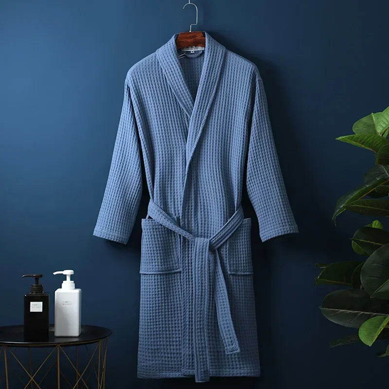Lightweight Cotton Waffle Weave Bathrobe for Women - Long Sleeve Spa Robe for Spring Summer Hotel Lounge Sleepwear | Lonoma
