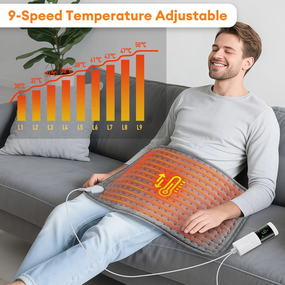 Electric Heating Pad 12×24 in Gray Soft Plush 9 Heat Settings 4 Timers for Back Legs Lap Desk Home Office Winter | Lonoma