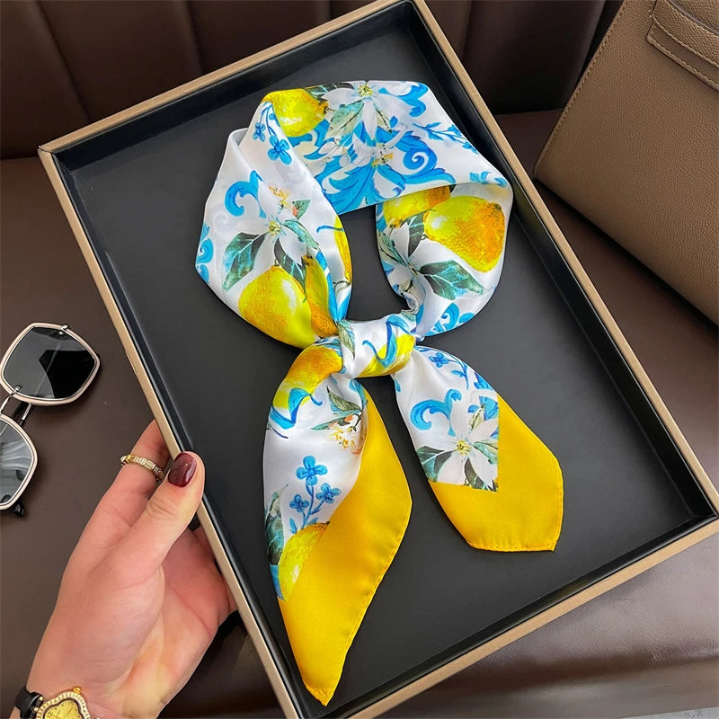 Printed Square Scarf 27.5 × 27.5 in Polyester Silk-Feel Headband Neck Wrap Hair Accessory for Women Spring Summer Fall Winter Versatile | Lonoma