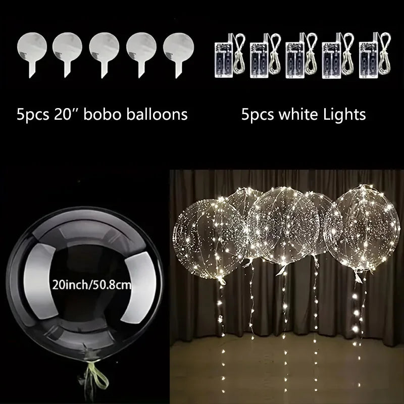 Clear LED Light-Up Balloons 20 Inch 5 Pack with Battery String Lights for Weddings Birthdays Parties Holiday Decorations Event Centerpieces | Lonoma