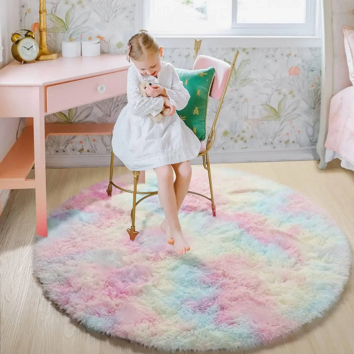 Round Shag Area Rug Plush Circle Floor Mat Ultra Soft High Pile Fluffy Carpet for Bedroom Living Room Kids Playroom Nursery Home Accent | Lonoma