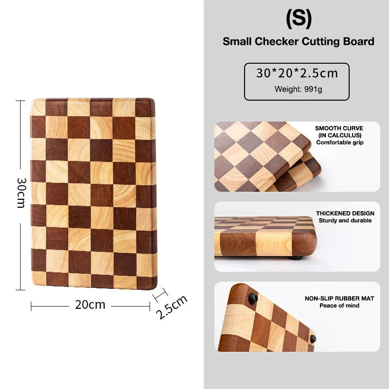 Checkerboard Wooden Cutting Board Solid Hardwood Chopping Block for Food Prep Kitchen Counter | Lonoma